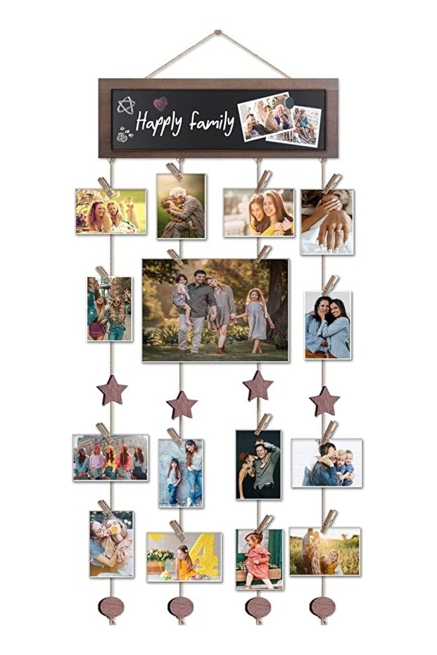 Hanging Photo Board Wooden Collage Decorative Photo Frame with Rope