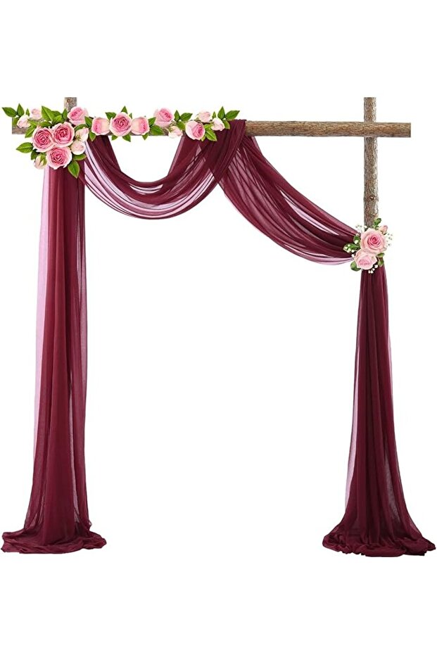 Wedding Arch Draping Fabric, 1 Panel 29.5in x 19ft Sheer Backdrop Curtain (Burgundy)