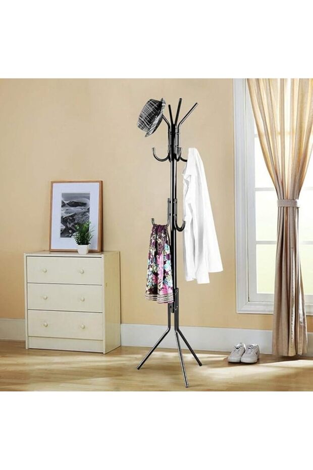 Coat Stand Stable Metal Clothes Rail with 8 Hooks White Coat Rack Freestanding Coat Hooks for Wardro