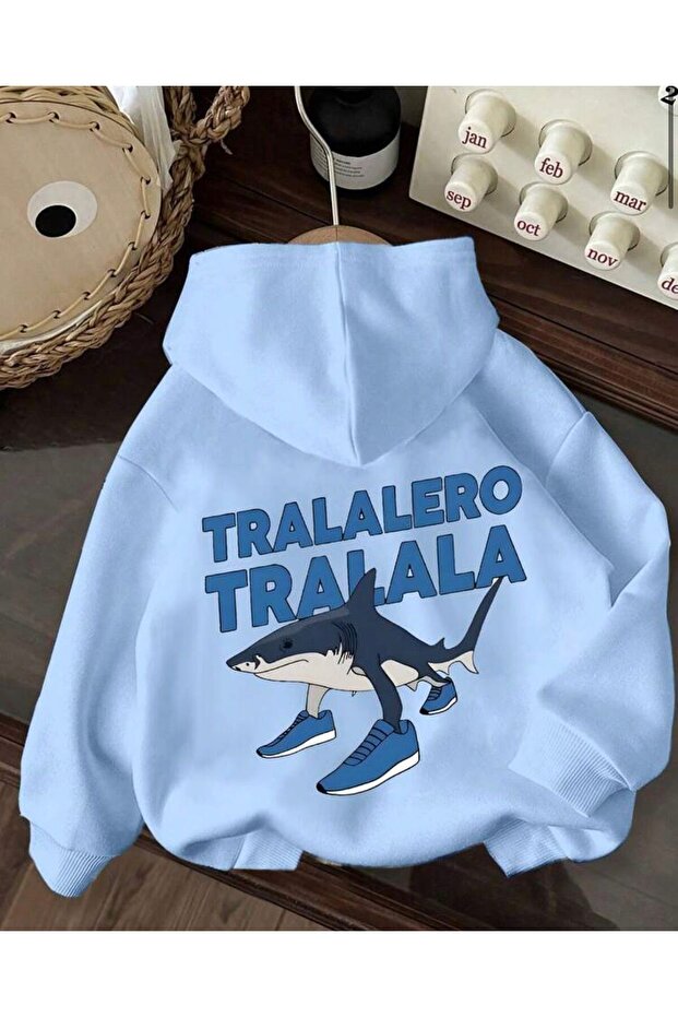 Girls/Boys Tralalero Tralala Crazy Fish Printed on Back and Front Hooded Sweatshirt