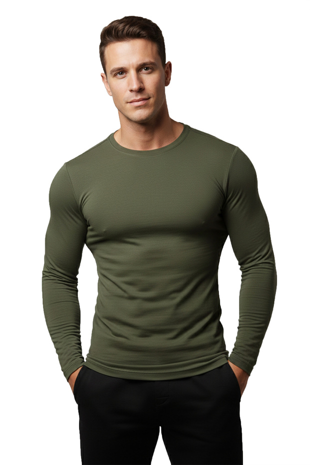Men's Khaki Long Sleeve Crew Neck Sweat 2300423