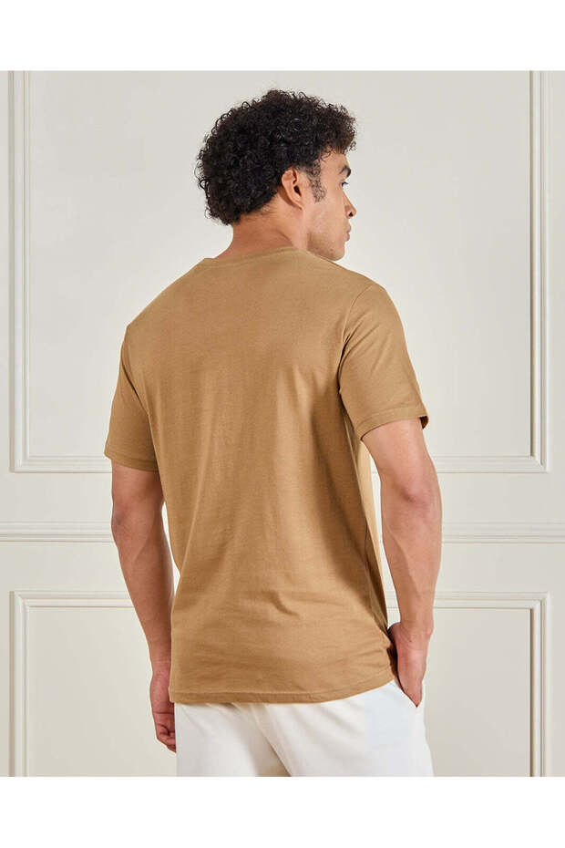 Men Beige Basic Graphic T-Shirt - 3