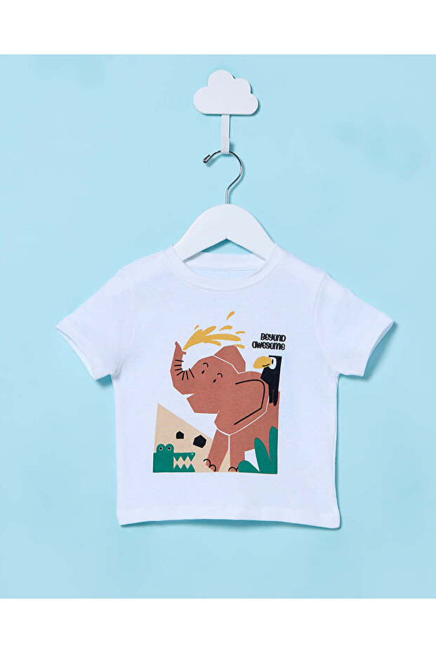Infant Boys White Printed T-Shirt