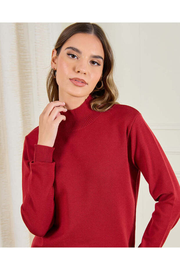 كنزة نسائية حمراء برقبة عالية - 3