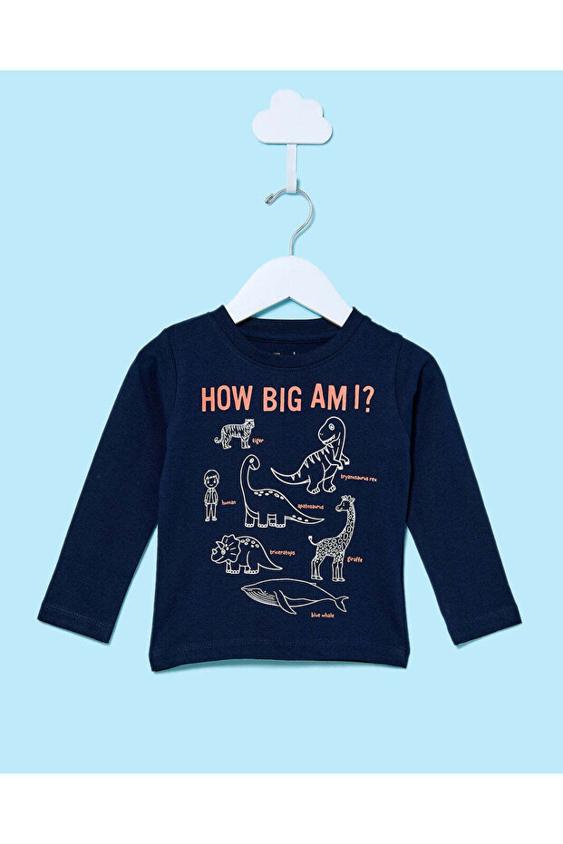 Infant Boys Navy Printed Long Sleeve T-Shirt