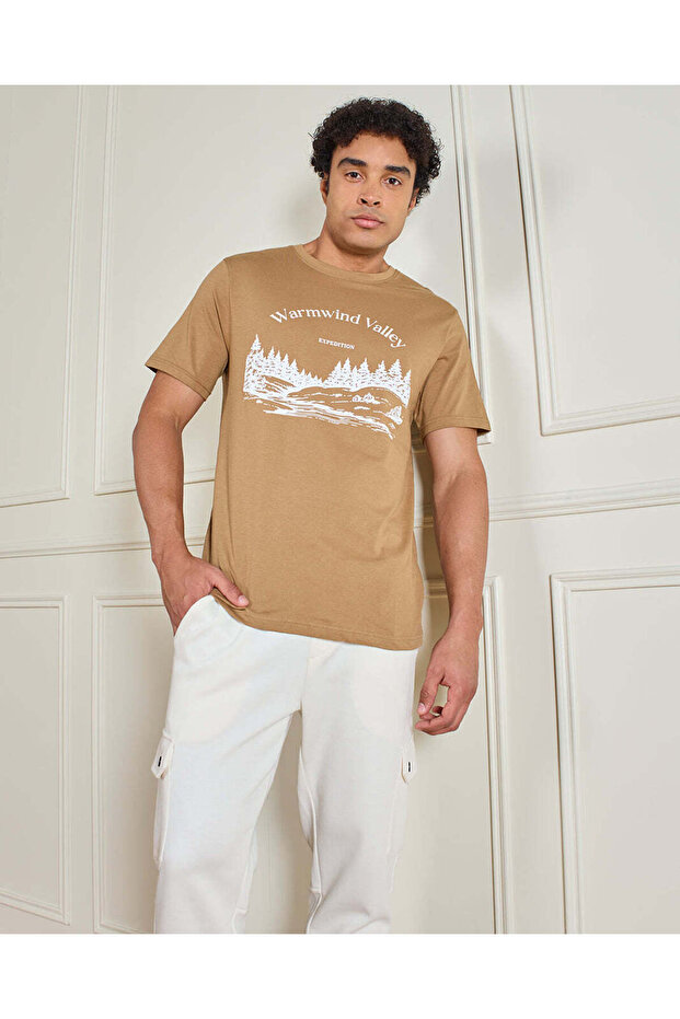 Men Beige Basic Graphic T-Shirt - 5