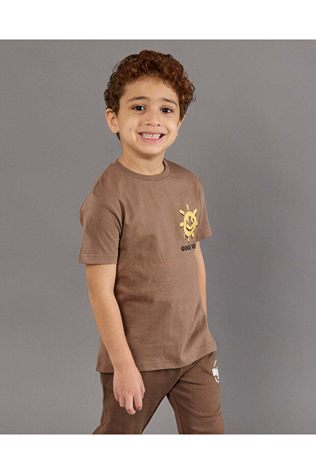 Boys Brown Printed T-Shirt