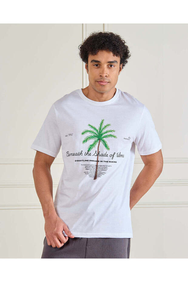 Men White Basic Graphic T-Shirt - 1