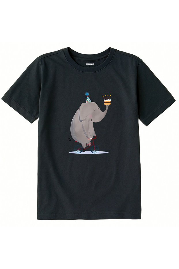 Cotton Fabric Children's T-Shirt β Bicycle Elephant and Cake Printed T-Shirt