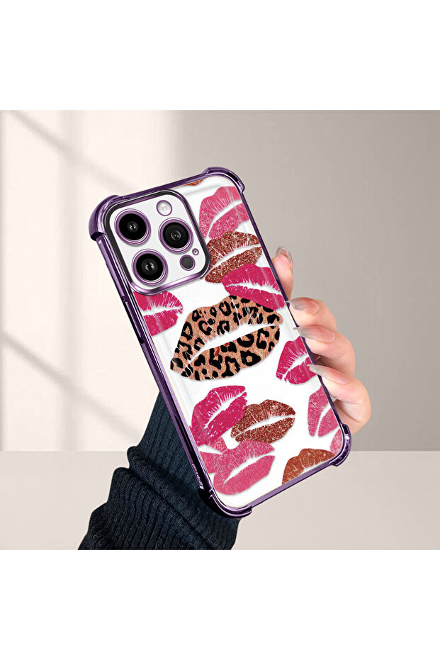 iPhone 14 Pro Compatible Transparent Silicone Flutter Protective Case Lip Patterns - 4