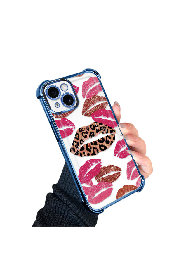 حافظة واقية من السيليكون الشفاف المتوافقة مع iPhone 15 بأنماط الشفاه - 3