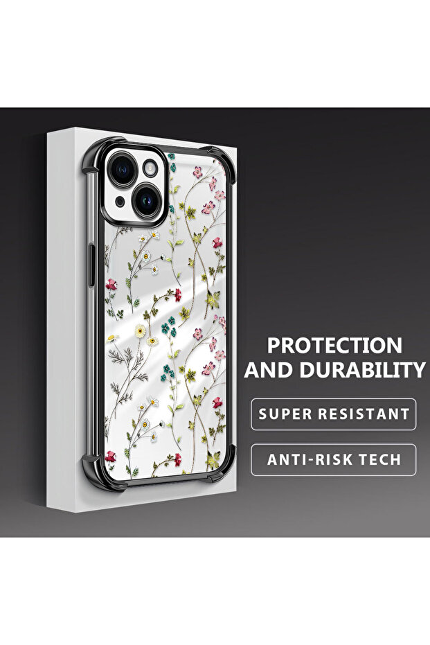 iPhone 14 Compatible Transparent Silicone Flutter Protective Case Flower Patterns - 3