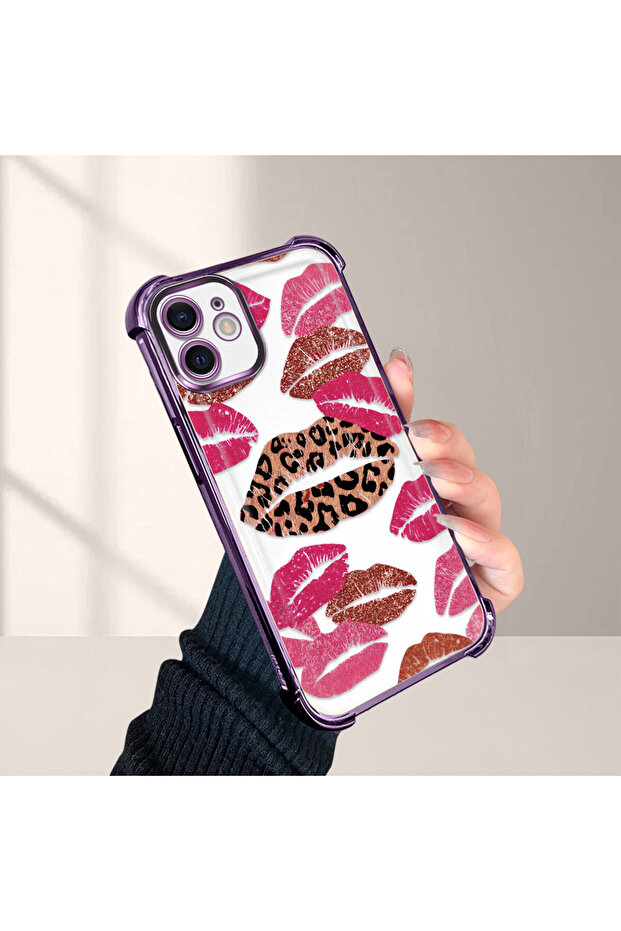 iPhone 12 Compatible Transparent Silicone Flutter Protective Case Lip Patterns - 4