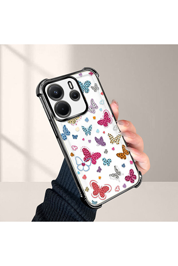 حافظة حماية من السيليكون الشفاف المتوافقة مع Xiaomi Redmi Note 14 بأنماط الفراشة - 1