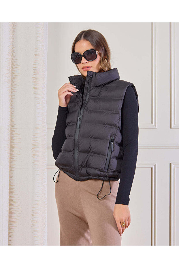 Women Black Padded Vest Jacket