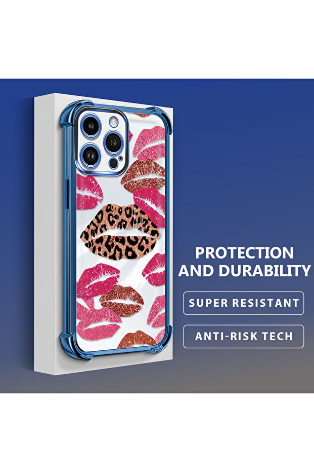 iPhone 14 Pro Max Compatible Transparent Silicone Flutter Protective Case Lip Patterns - 3