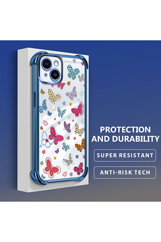 iPhone 14 Plus Compatible Transparent Silicone Flutter Protective Case Butterfly Patterns - 4
