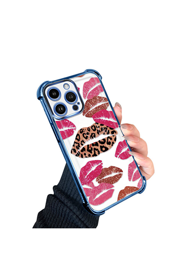 iPhone 14 Pro Max Compatible Transparent Silicone Flutter Protective Case Lip Patterns - 2