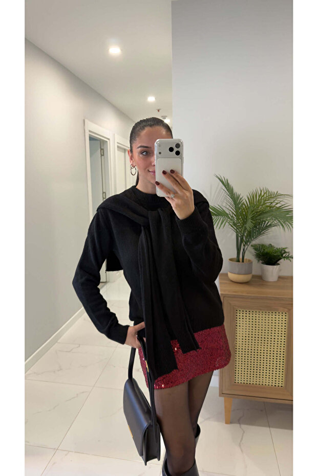 Osben Siyah Bağlamalı Triko - 3