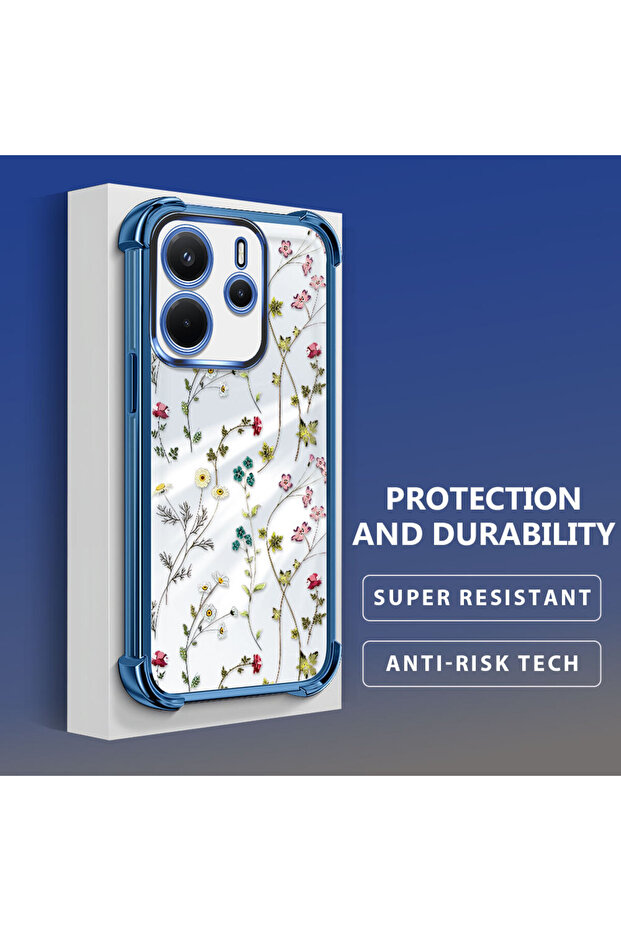 Xiaomi Redmi Note 14 Compatible Transparent Silicone Flutter Protective Case Flower Patterns - 4