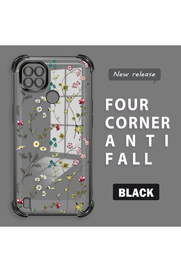 حافظة حماية من السيليكون الشفاف المتوافقة مع Realme C21 بأنماط زهور - 1