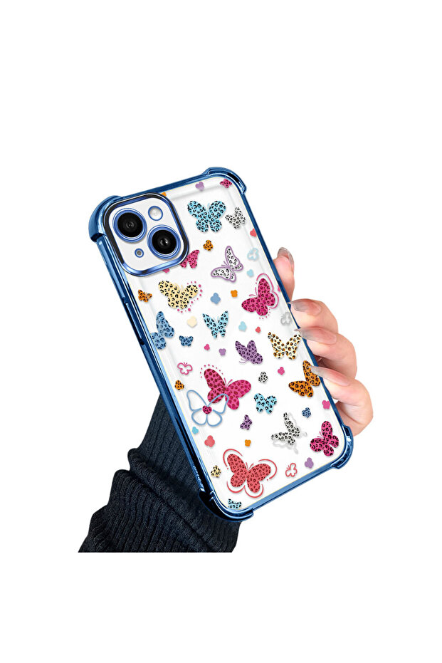 iPhone 14 Plus Compatible Transparent Silicone Flutter Protective Case Butterfly Patterns - 3