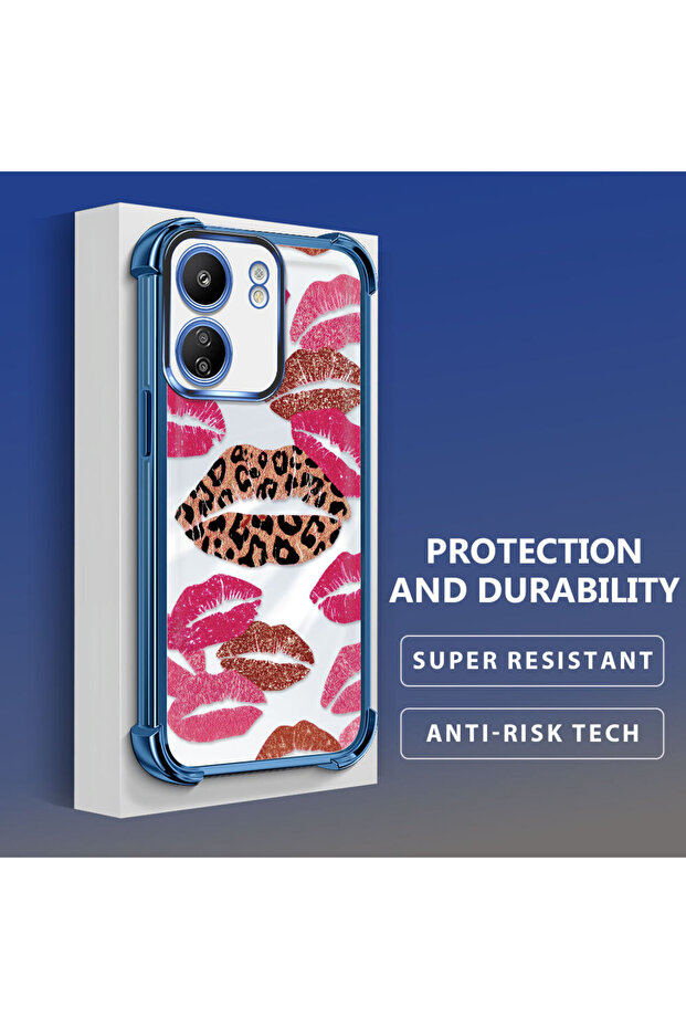 Xiaomi Redmi 13C Compatible Transparent Silicone Flutter Protective Case Lip Patterns - 3