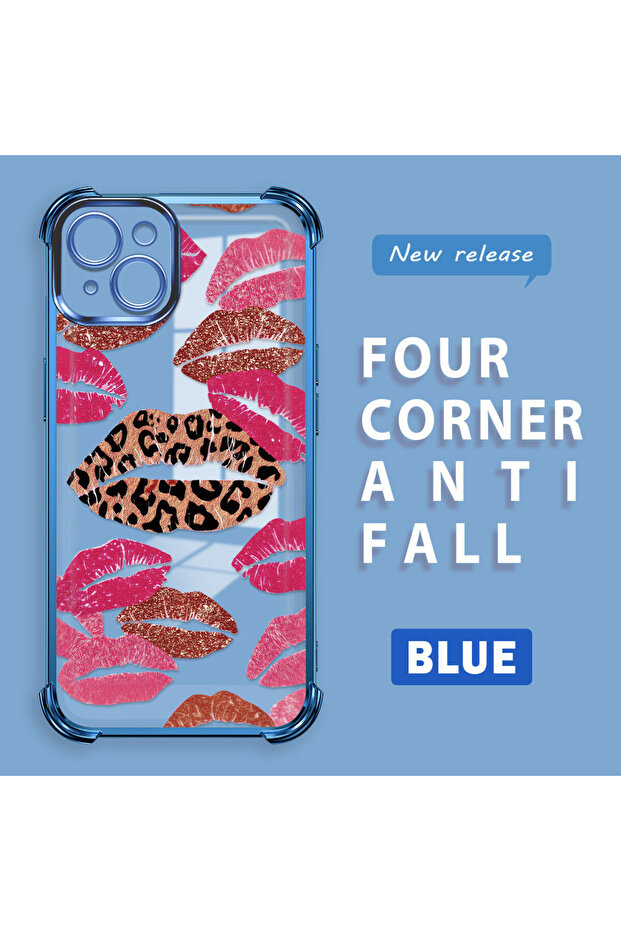 iPhone 14 Plus Compatible Transparent Silicone Flutter Protective Case Lip Patterns - 1