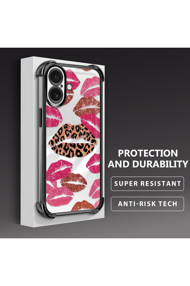 حافظة واقية من السيليكون الشفاف المتوافقة مع iPhone 16 بأنماط الشفاه - 3