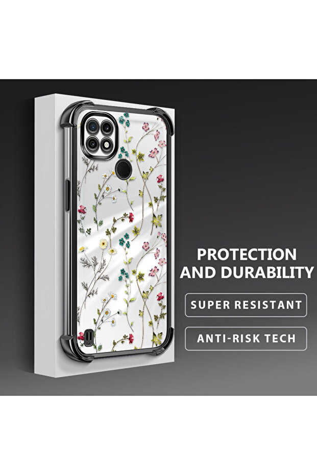 حافظة حماية من السيليكون الشفاف المتوافقة مع Realme C21 بأنماط زهور - 3