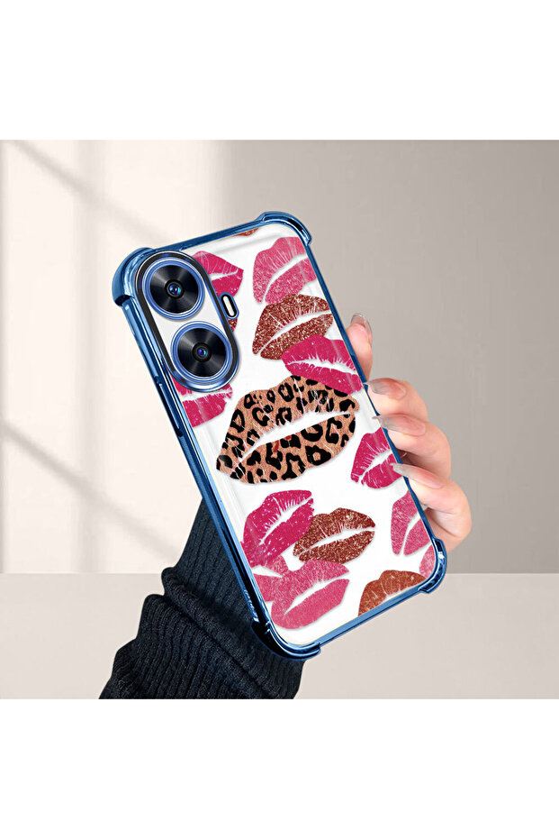 حافظة واقية من السيليكون الشفاف المتوافقة مع Realme C55 بأنماط الشفاه - 4