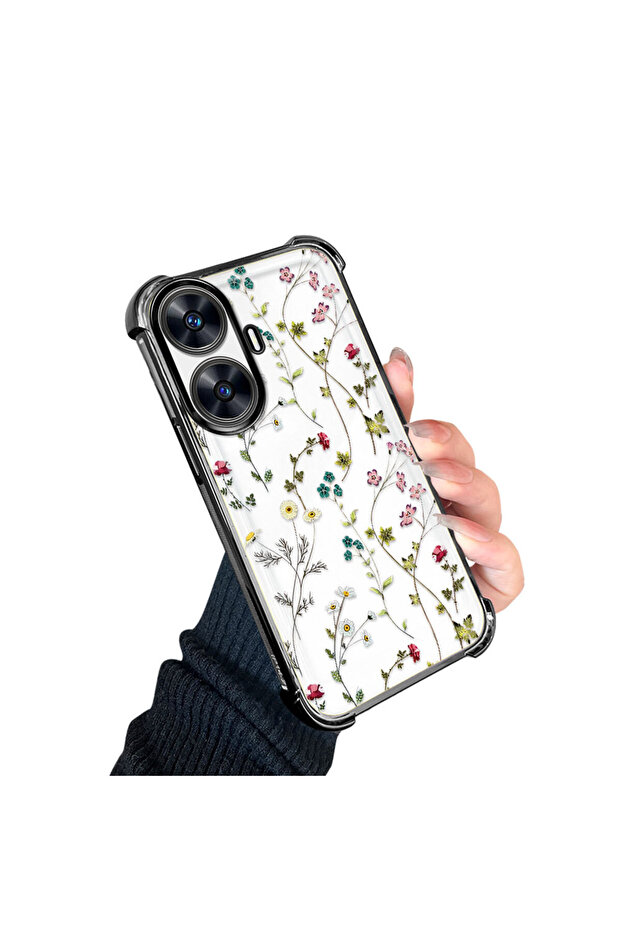 Realme C55 Compatible Transparent Silicone Flutter Protective Case Flower Patterns - 2