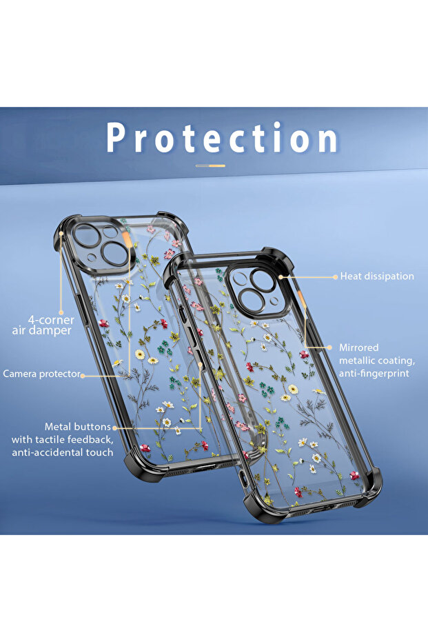 iPhone 16E Compatible Transparent Silicone Flutter Protective Case Flower Patterns - 8