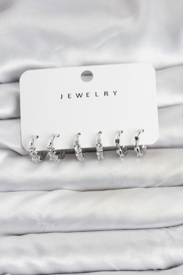 Brass Silver Color Zircon Stone Women's Earring Set