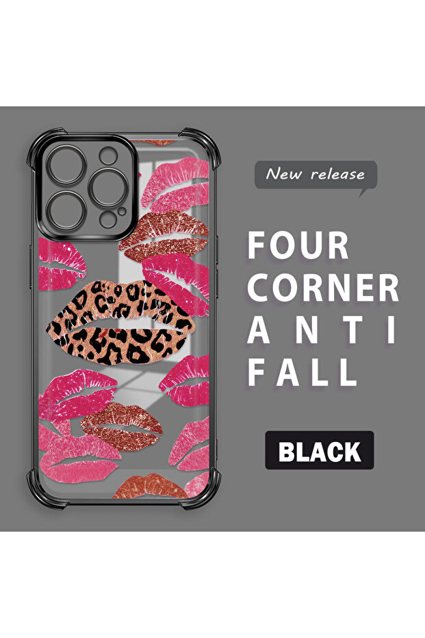 iPhone 15 Pro Compatible Transparent Silicone Flutter Protective Case Lip Patterns - 1