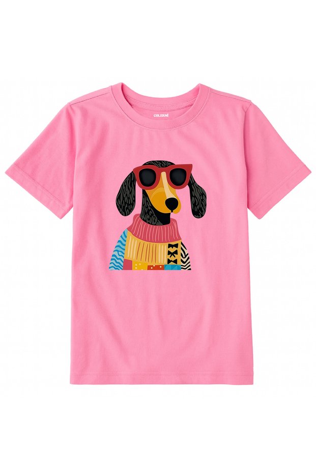 Cotton Fabric Children's T-Shirt β Dog with Glasses Printed T-Shirt