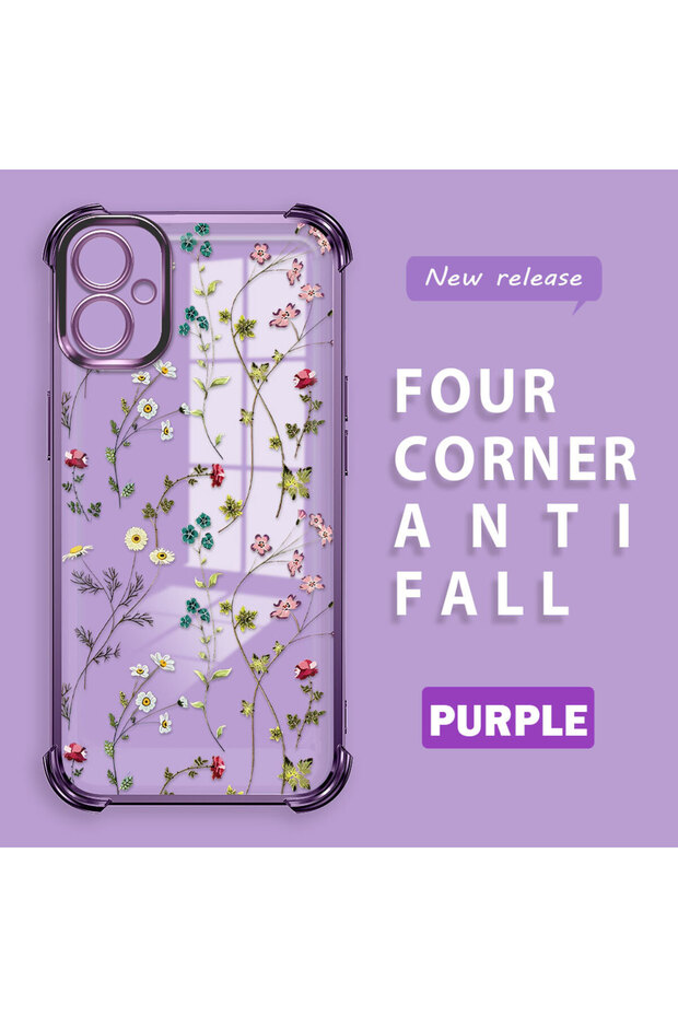 Samsung Galaxy A04E Compatible Transparent Silicone Flutter Protective Case Flower Patterns