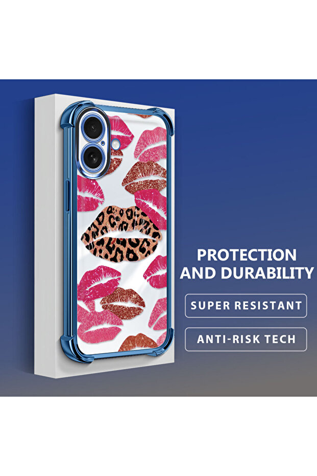 حافظة واقية من السيليكون الشفاف المتوافقة مع iPhone 16 بأنماط الشفاه - 3