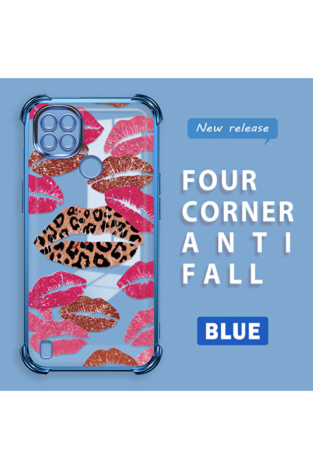 Realme C21 Compatible Transparent Silicone Flutter Protective Case Lip Patterns - 1