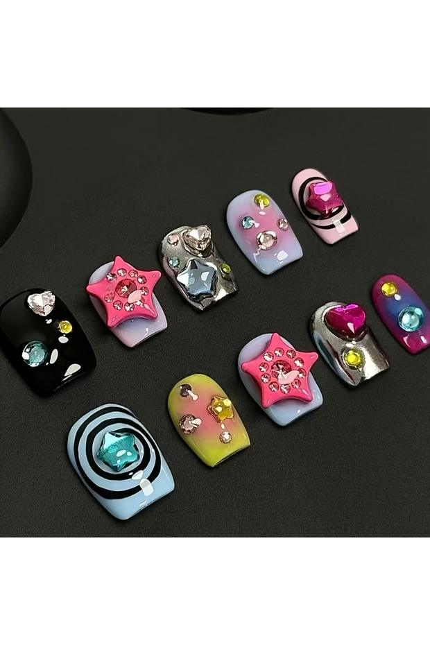 S 10pcs high-end Pure manual magic short style suitable for a variety of people handmade fake nails.