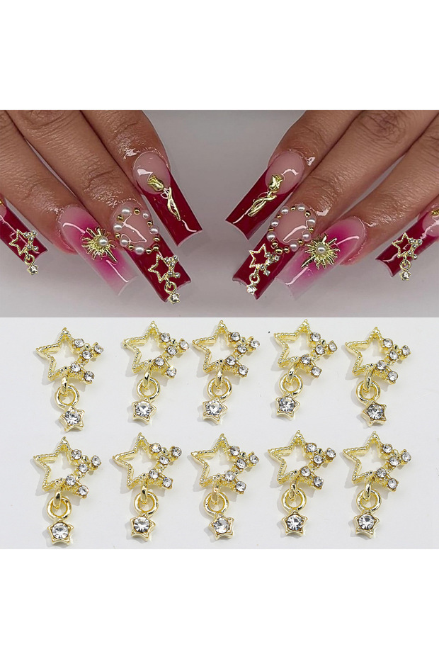 05 3D Exquisite Heart Crown Five-pointed Rhinestones Nail Charms Luxury Gold/Silver Diamond Jewelry