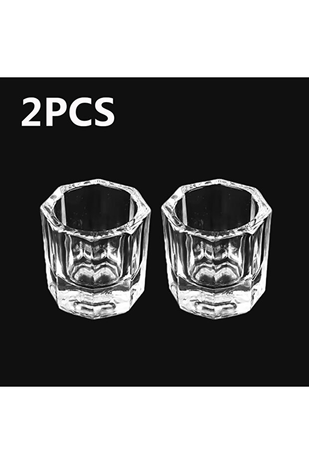 2pcs Nail Art Crystal Glass Clear Acrylic Small Octagonal Powder Liquid Nail Cup Nail Brush Cleaning