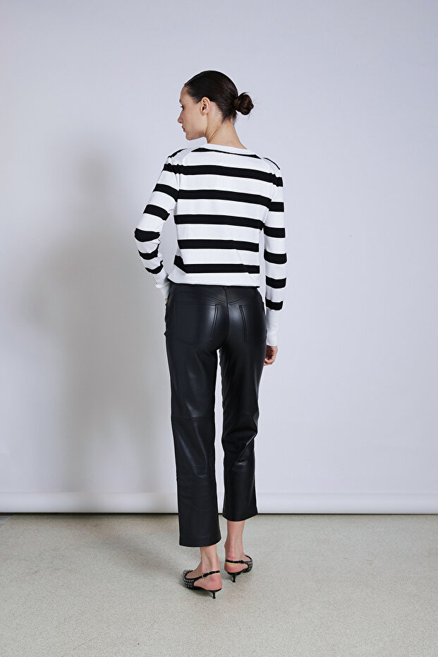 Ριγέ πλεκτό μπλούζα - 4