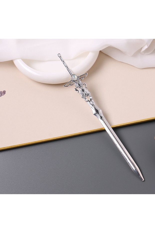 Silvery New Chinese Retro Style Sword-shaped Updo Alloy Hairpin Simple Niche Hanfu Cheongsam Daily W