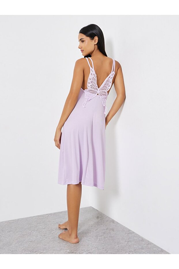 Lace Butterfly Back Detail Ribbed Slip Dress