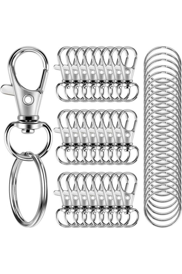 50pcs 50PCS/pack Swivel Snap Hooks With Key Rings Metal Swivel Lobster Claw Clasps Multi-Sizes (Larg
