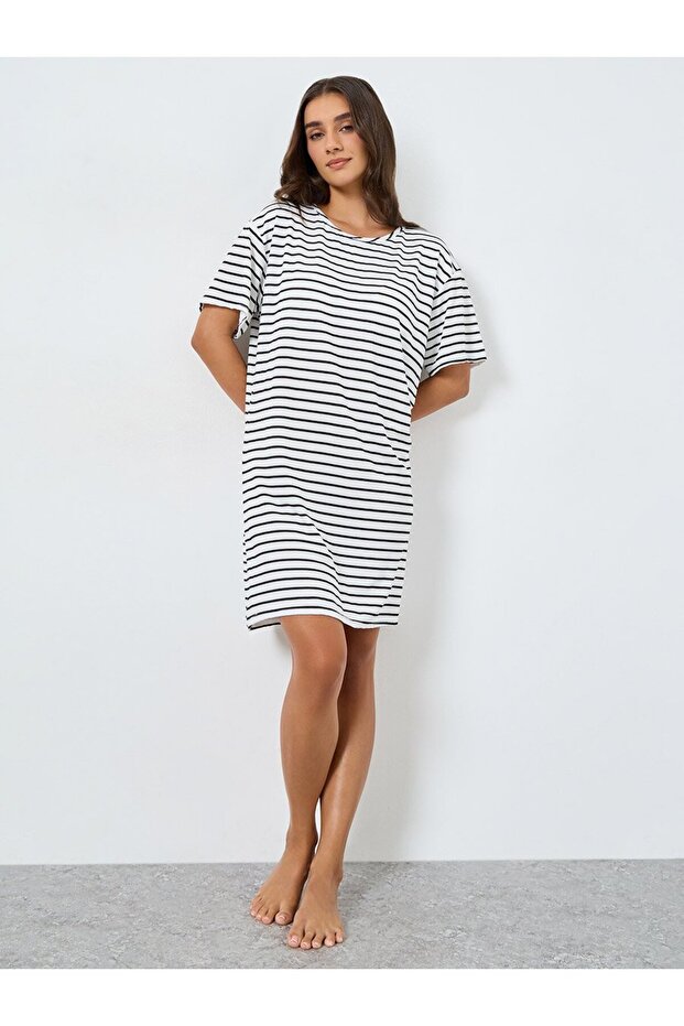 Striped Drop Shoulder Sleep T-Shirt Dress