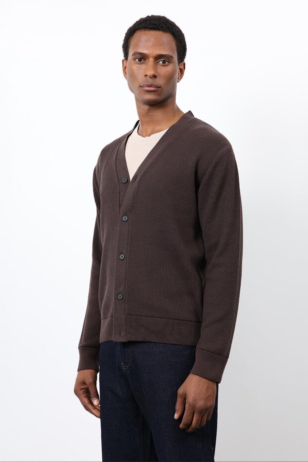 Kahve Basic Erkek Hırka - 3