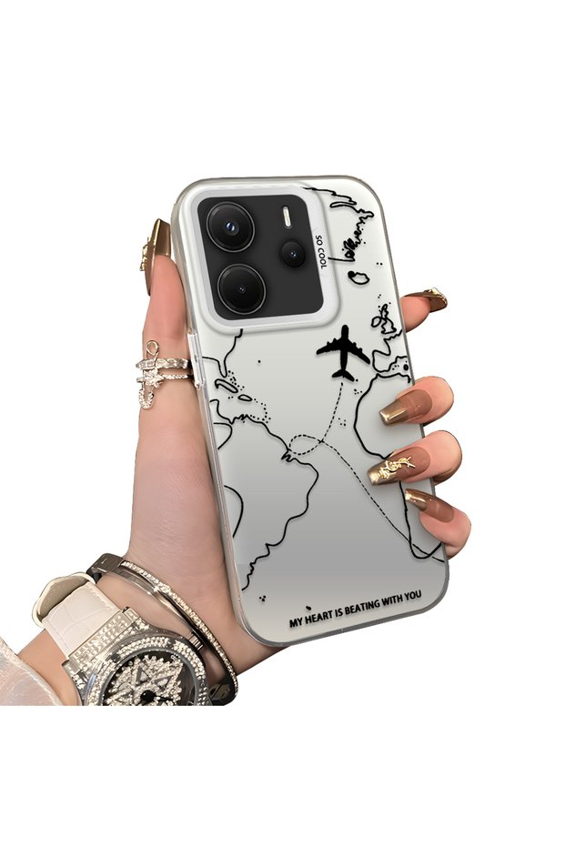 Xiaomi Redmi Note 14 Compatible Silicone Edge Hard Back Anti-Fall Case Airplane Patterns