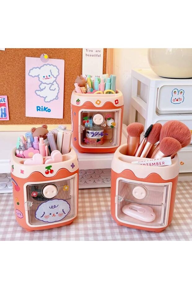 Kawaii Cat Teddy Bear Tabletop Pen Holder Pencil Case 1 Piece Organizer Gift